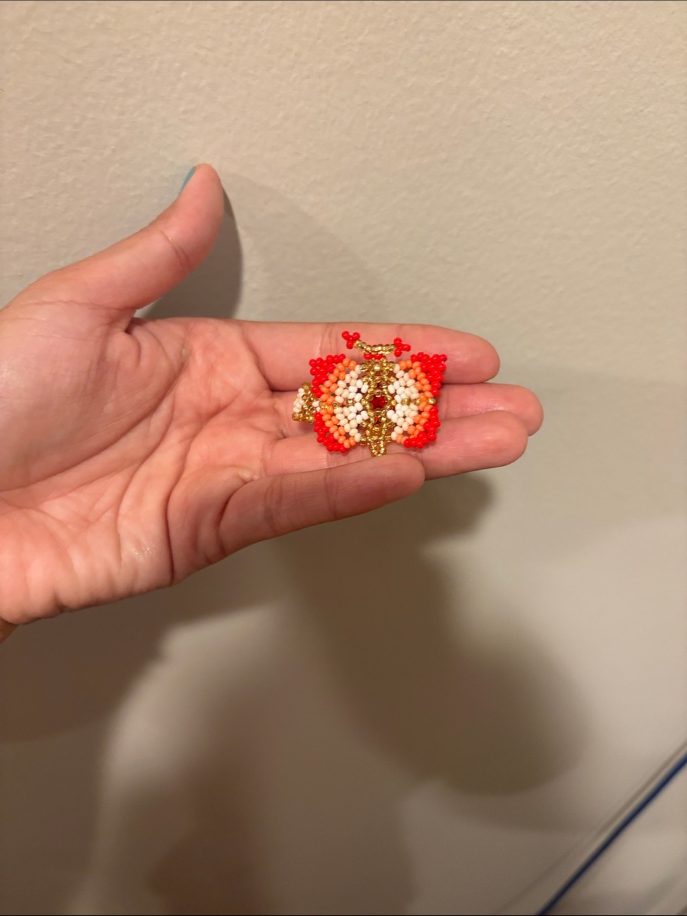 Handmade Red and White Beaded Statement Brooch
